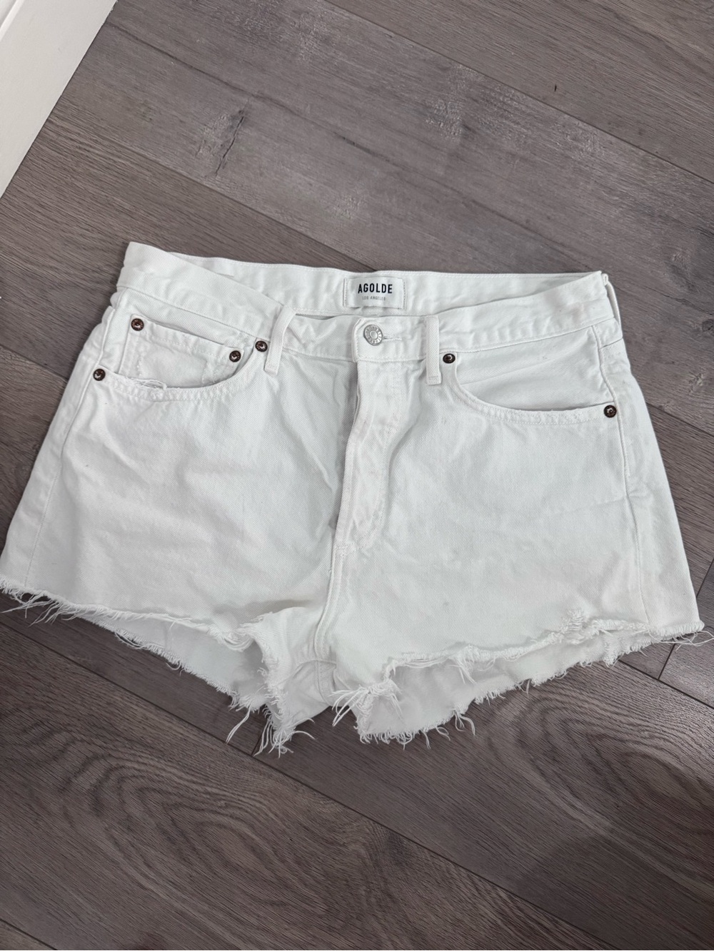 Agolde White Frayed High-Rise Denim Cutoff Shorts